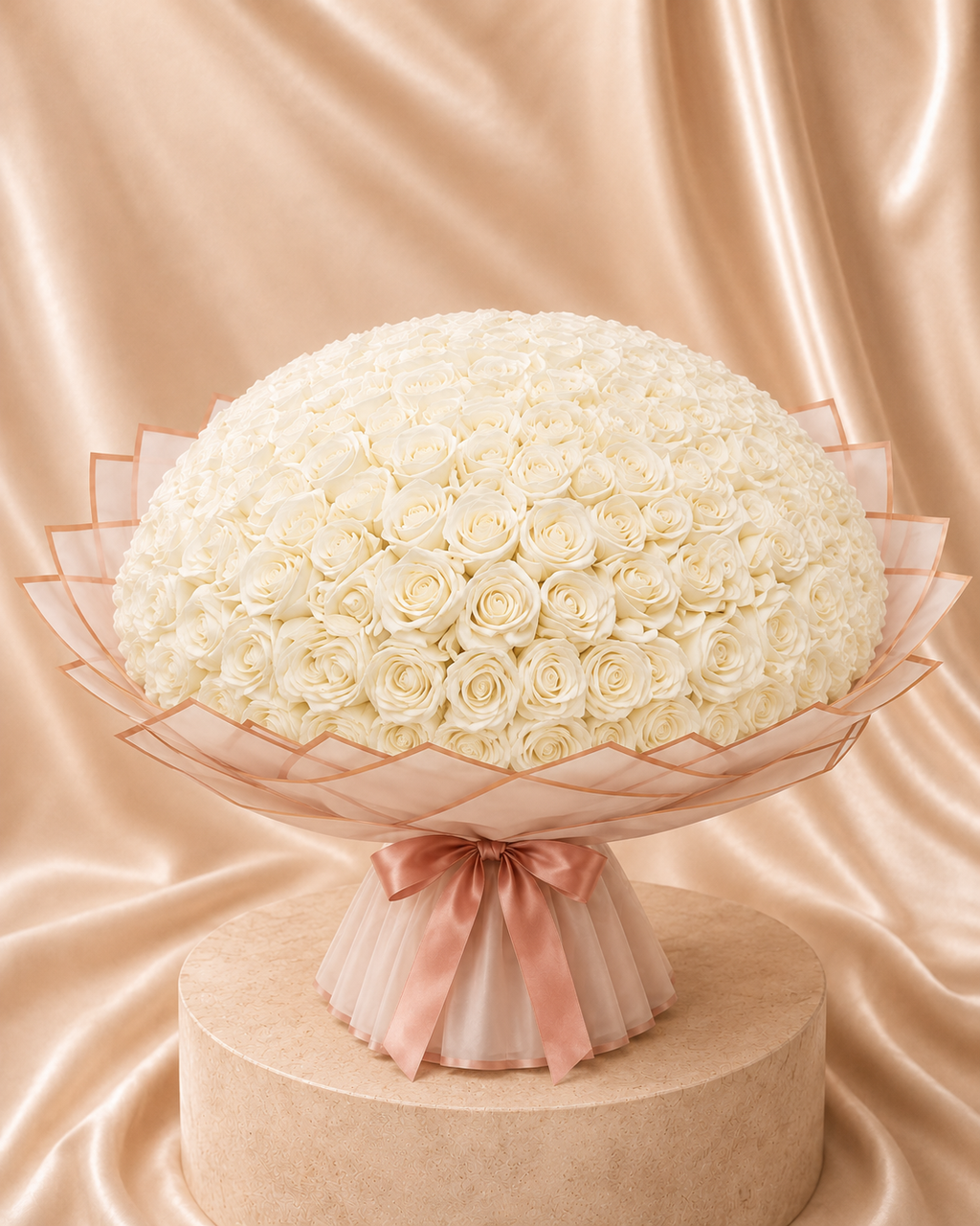 Buchet Éternelle Blanc – 101 Trandafiri Artizanali