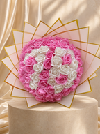 Buchet Éternelle 18 – 101 Trandafiri Artizanali Roz și Albi
