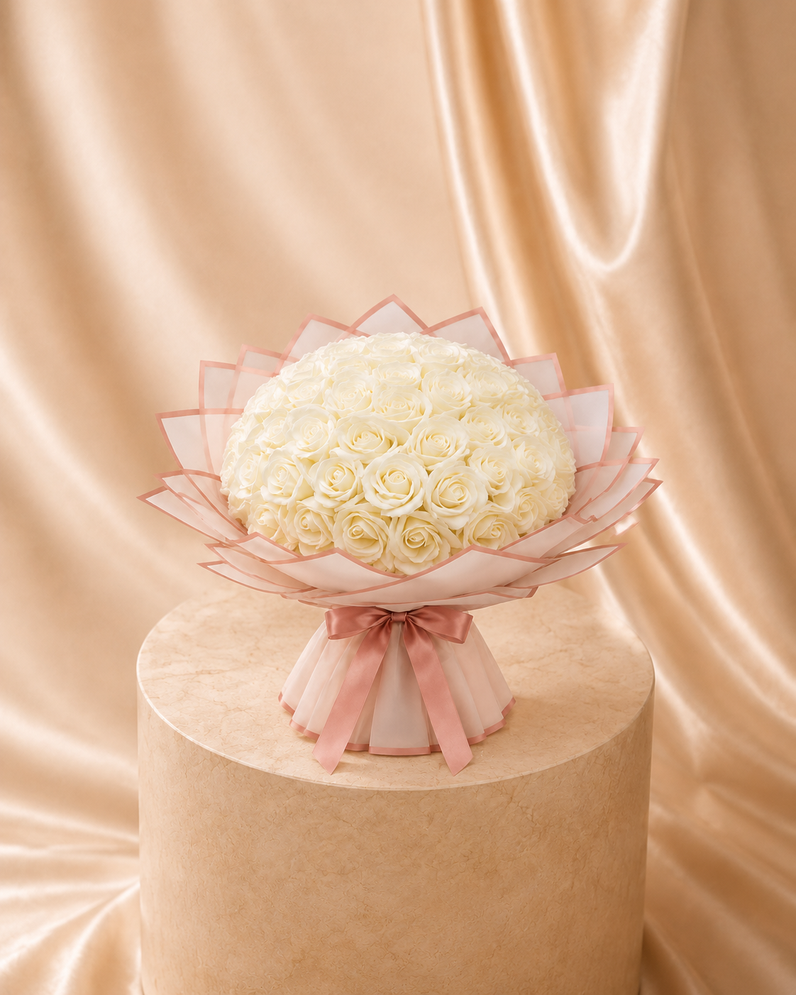 Buchet Éternelle Blanc – 51 Trandafiri Artizanali
