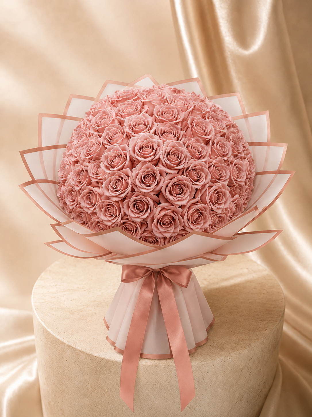 Buchet Premium cu 101 Trandafiri Roz Prăfuit din Săpun Parfumat – Lussera Dusty Rose