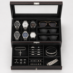 Cutie Premium pentru Ceasuri, Ochelari și Bijuterii – Finisaj Carbon, 2 Niveluri