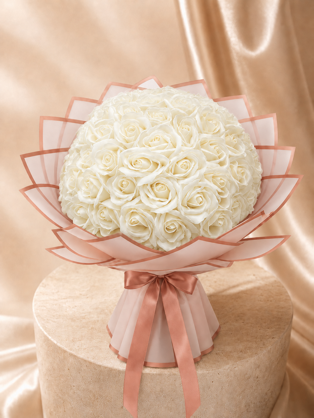 Buchet Éternelle Blanc – 101 Trandafiri Artizanali