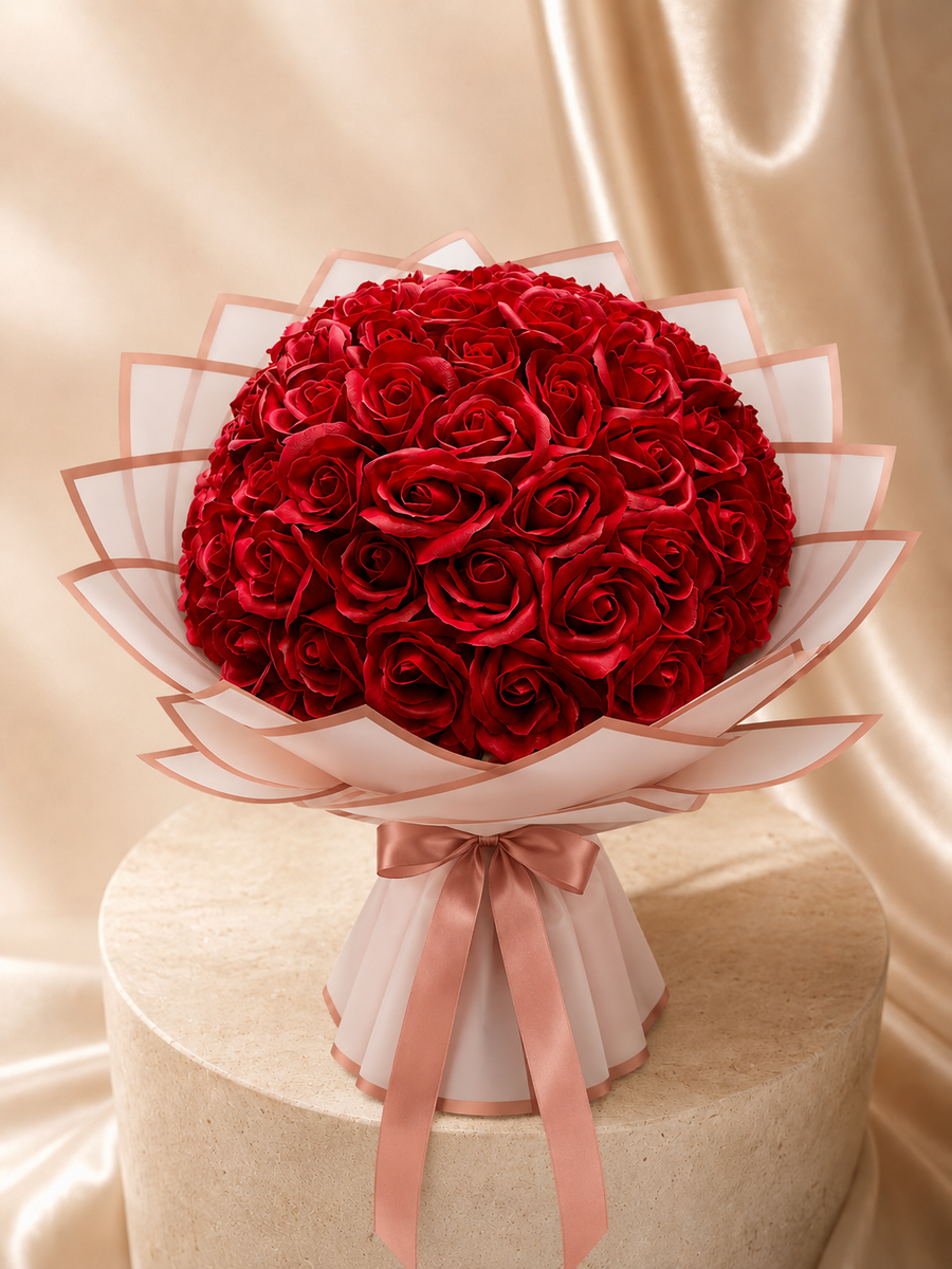 Buchet Éternelle Rouge – 101 Trandafiri Artizanali