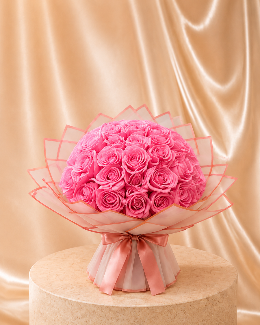 Buchet Éternelle Rose – 51 Trandafiri Artizanali