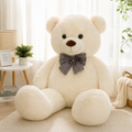 Ursuleț de Pluș Gigant 140 cm, Crem, cu Fundă în Carouri – Cadou Romantic XXL