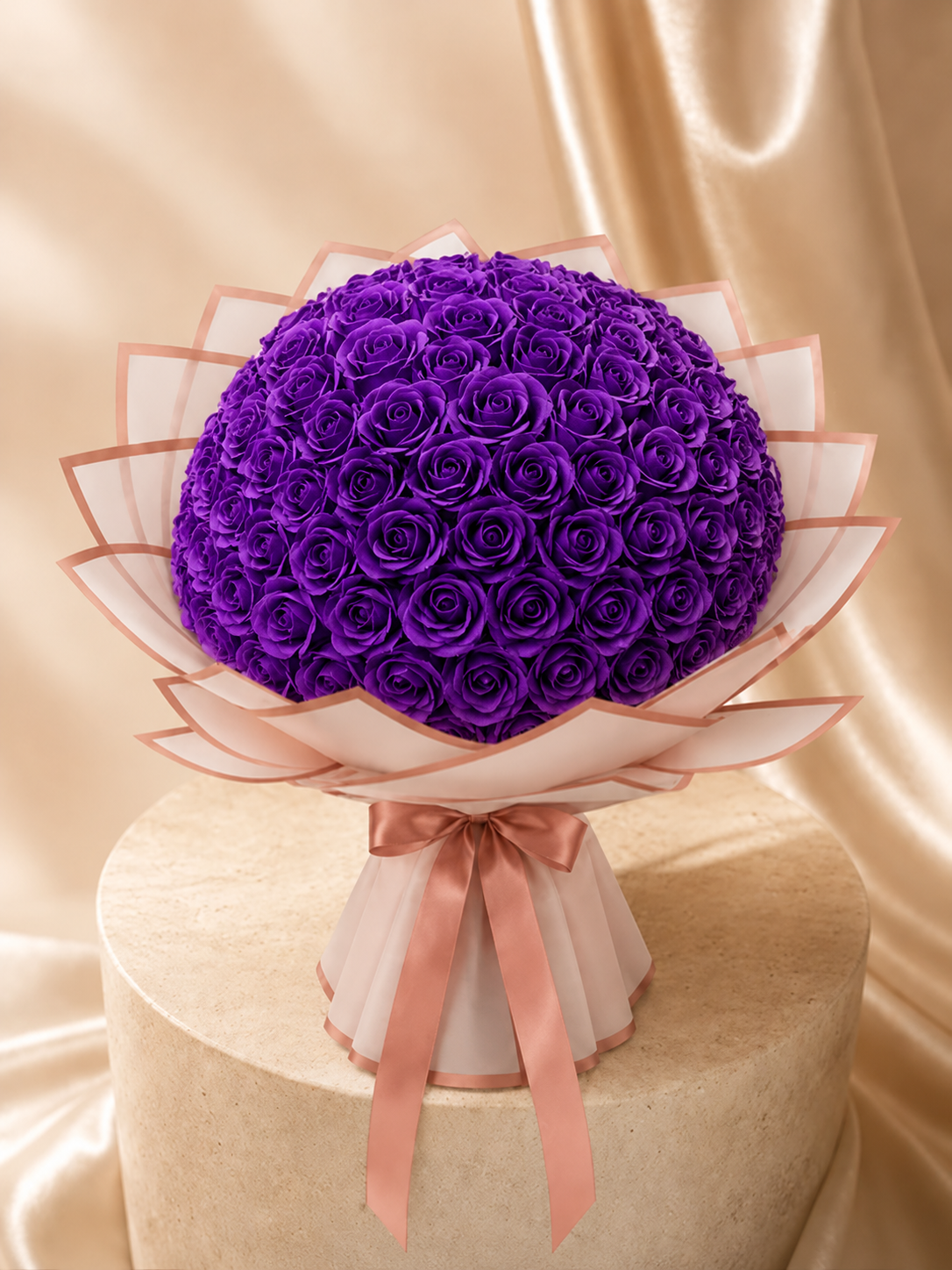 Buchet Premium cu 101 Trandafiri Mov din Săpun Parfumat – Lussera Royal Purple