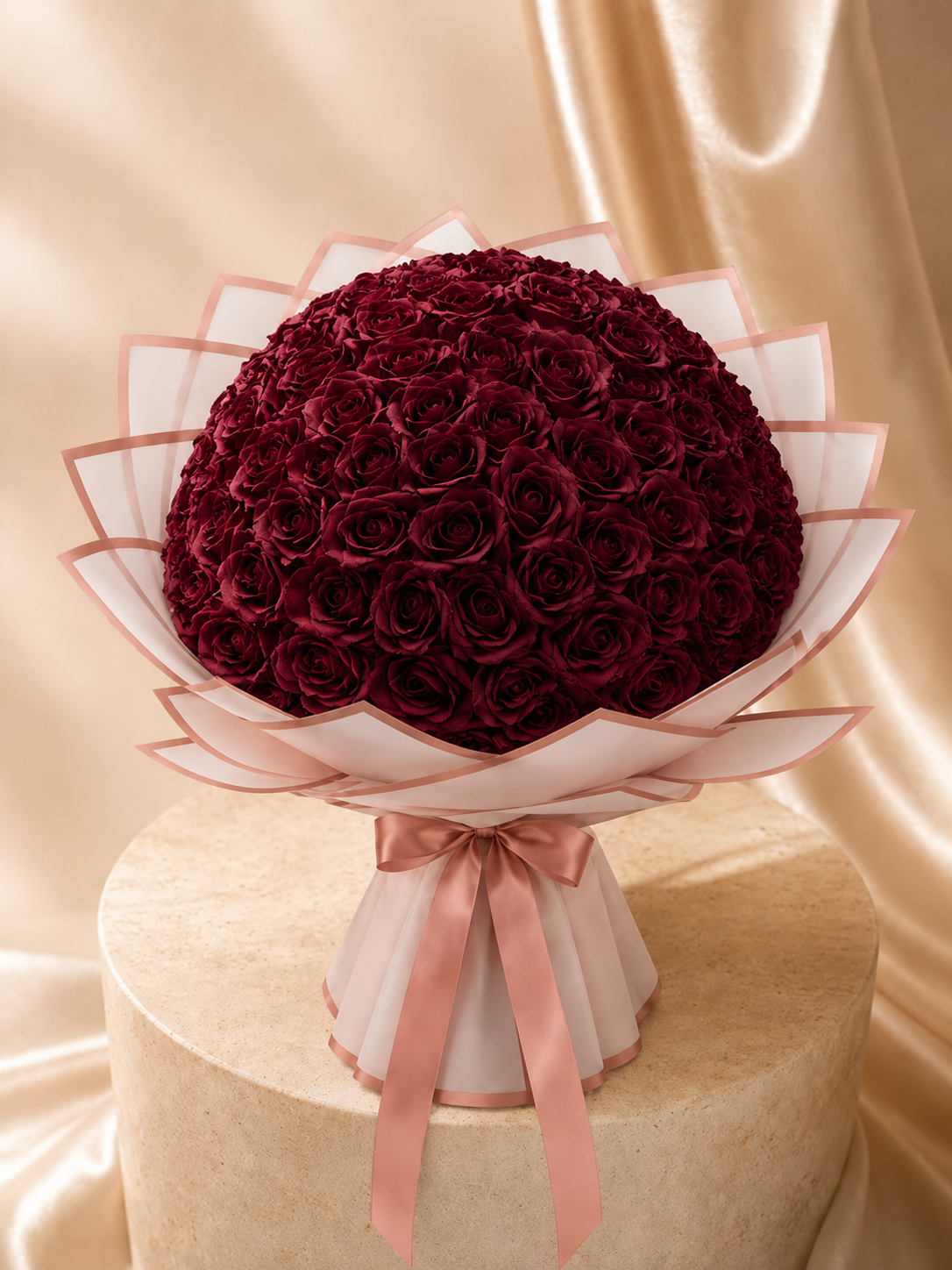 Buchet Premium cu 101 Trandafiri Vișinii din Săpun Parfumat – Lussera Burgundy Passion